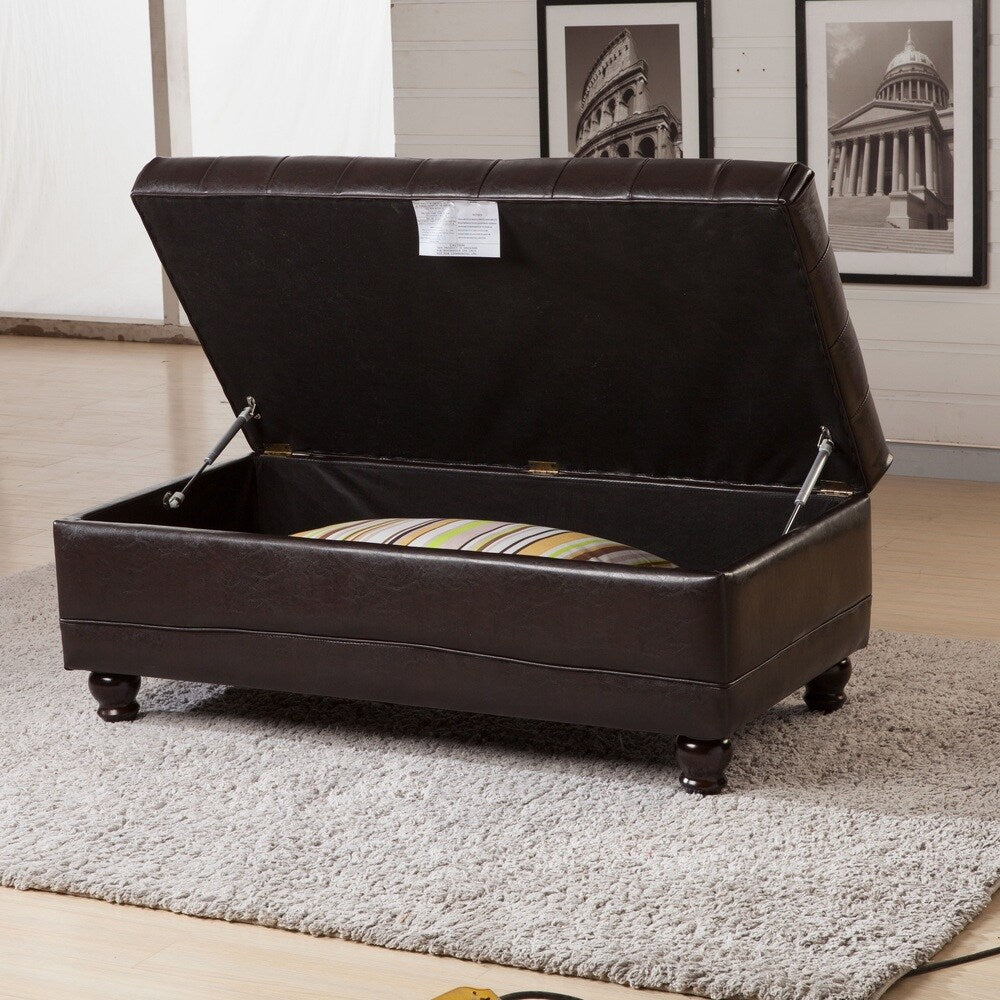 Luxury Comfort Classic Brown Tufted Storage Bench Ottoman