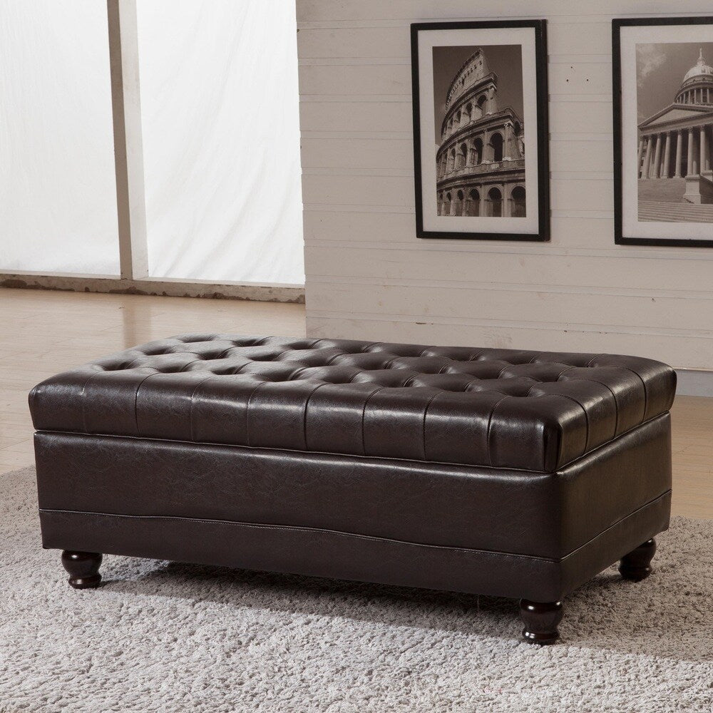 Luxury Comfort Classic Brown Tufted Storage Bench Ottoman