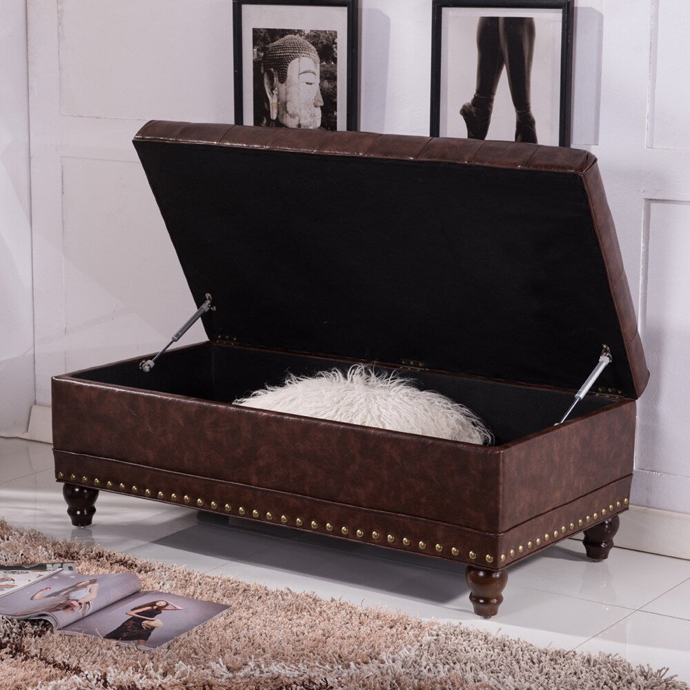 Luxury Comfort Collection Classic Tufted Storage Bench Ottoman with Nailhead Trim