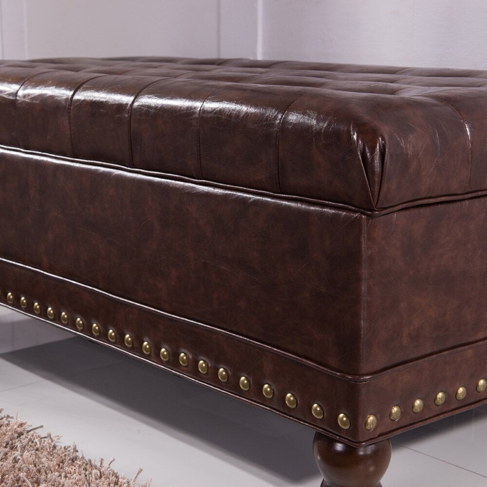 Luxury Comfort Collection Classic Tufted Storage Bench Ottoman with Nailhead Trim