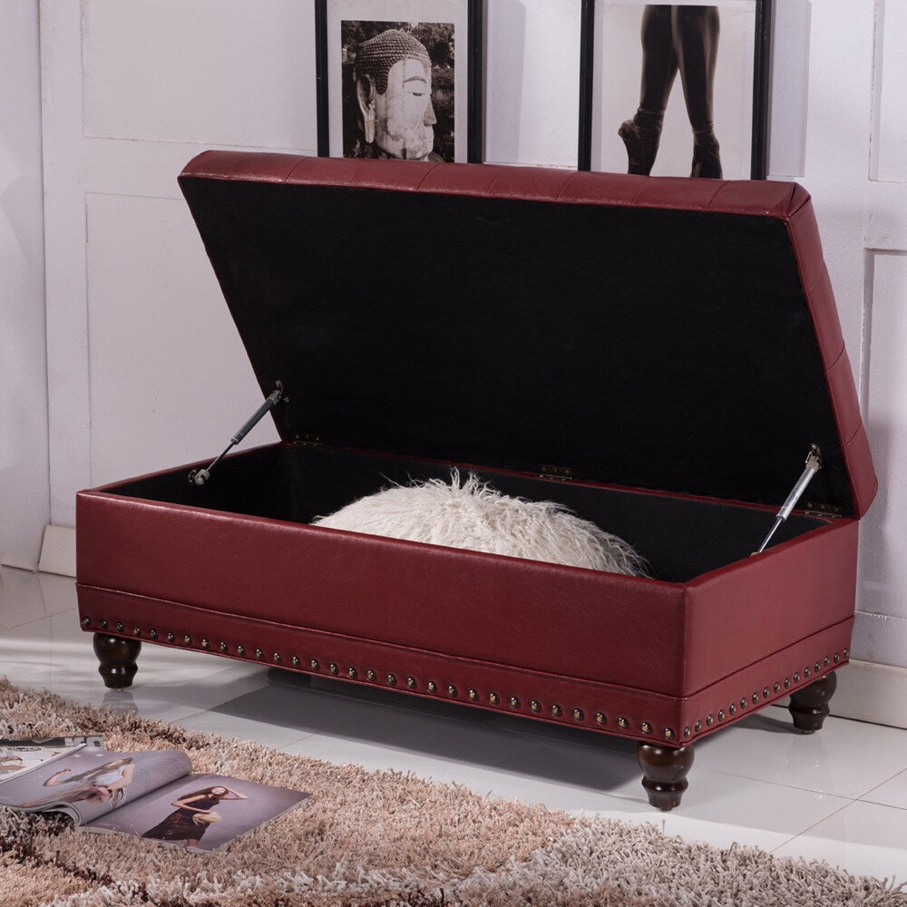 Luxury Comfort Collection Classic Tufted Storage Bench Ottoman with Nailhead Trim