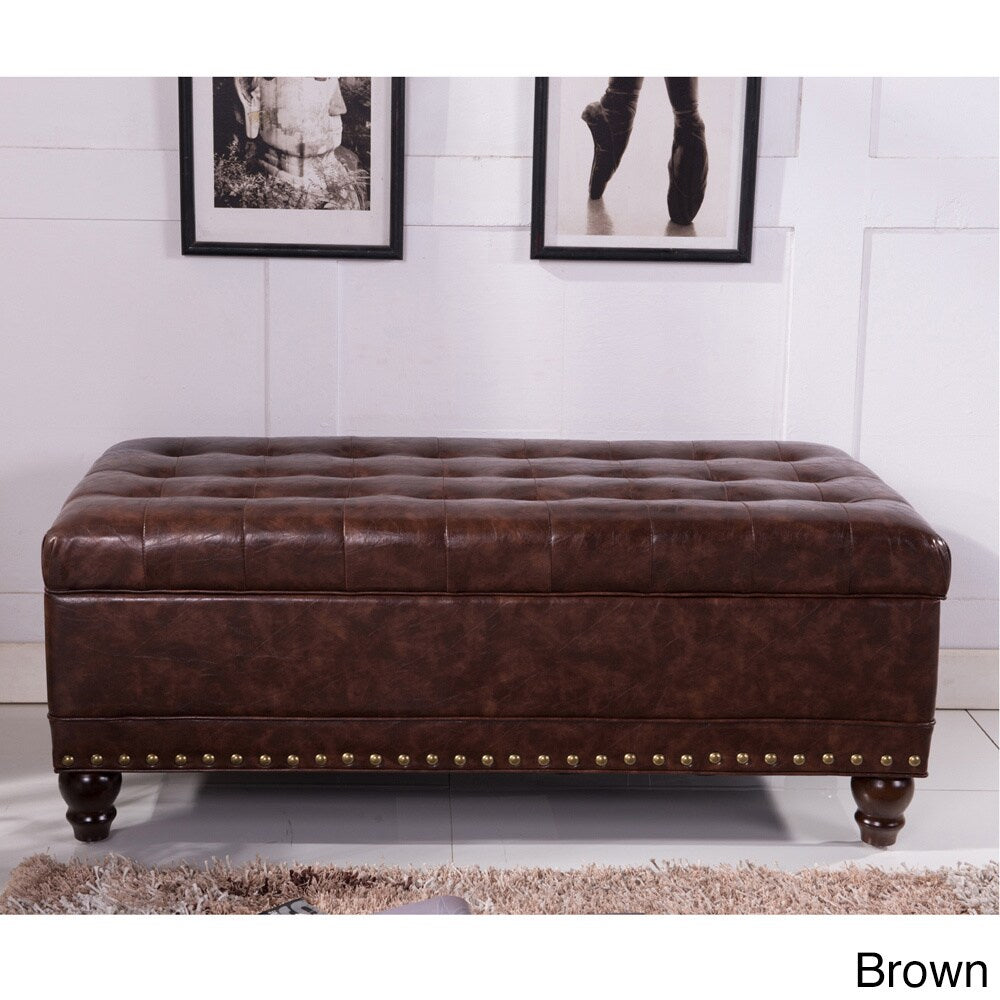Luxury Comfort Collection Classic Tufted Storage Bench Ottoman with Nailhead Trim