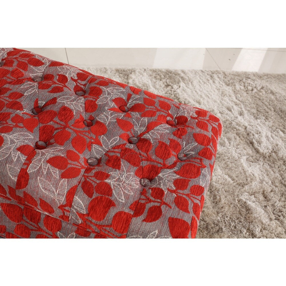 Castillian Collection Elegant Red Floral Tufted Storage Bench Ottoman