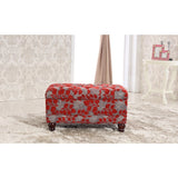 Castillian Collection Elegant Red Floral Tufted Storage Bench Ottoman