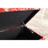 Castillian Collection Elegant Red Floral Tufted Storage Bench Ottoman