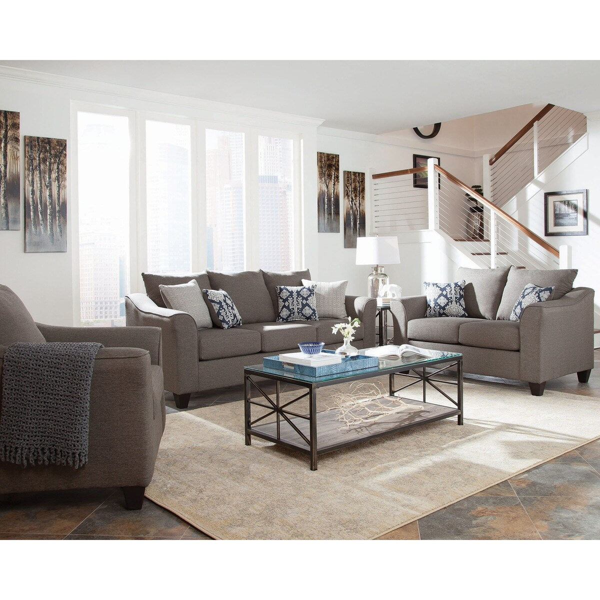 Casual Flared Arm Loveseat in Brown
