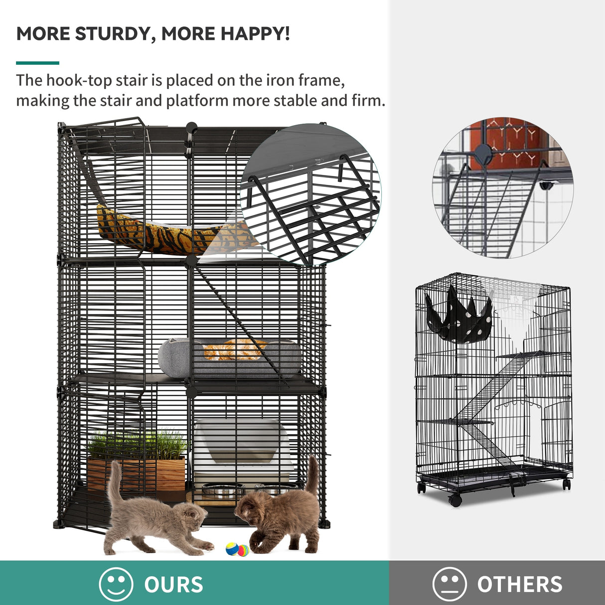 Cat Cage Indoor Cat Enclosures DIY Cat Playpen Metal Kennel with Extra Large Hammock for 1-2 Cats, Ferret, Small Animals