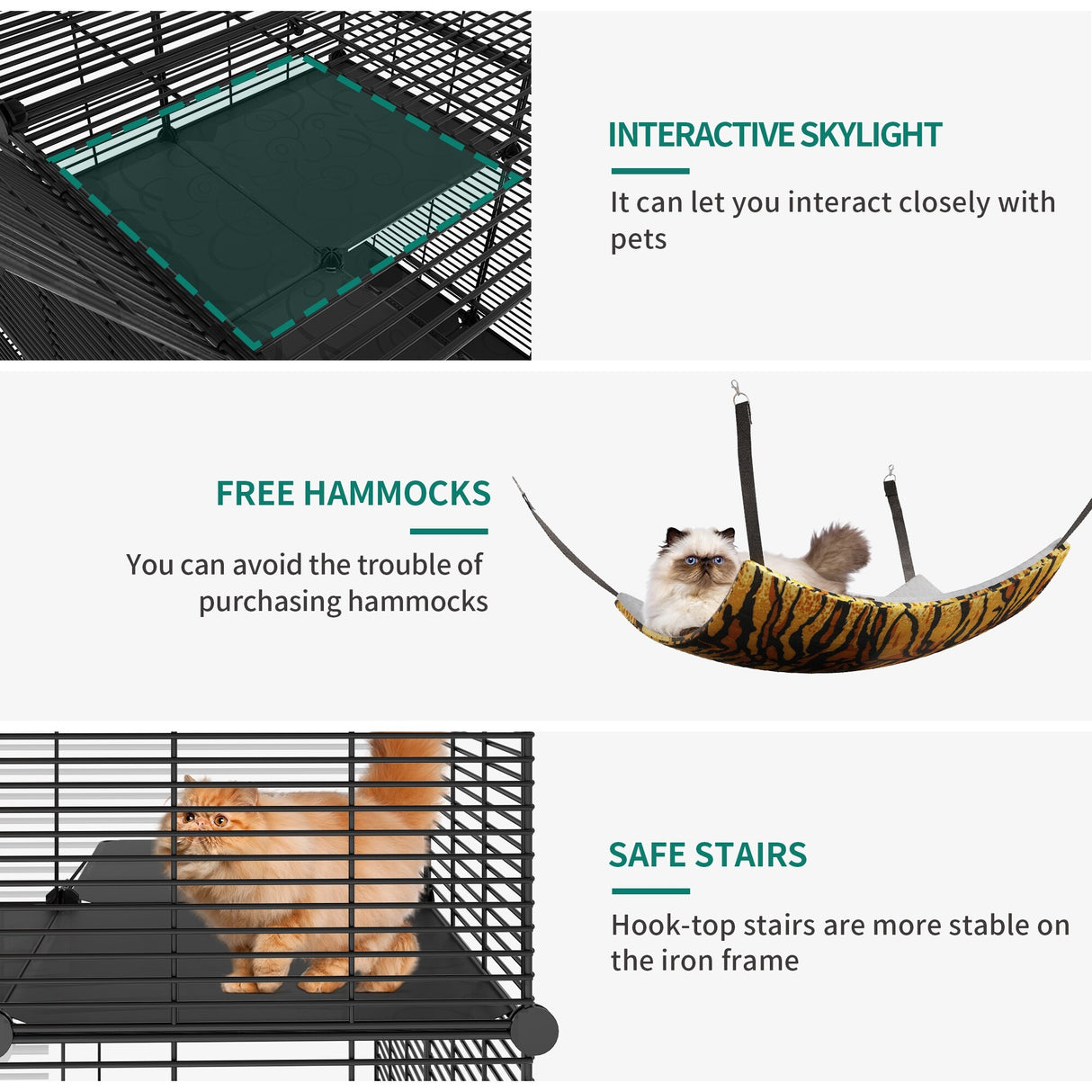 Cat Cage Indoor Cat Enclosures DIY Cat Playpen Metal Kennel with Extra Large Hammock for 1-2 Cats, Ferret, Small Animals