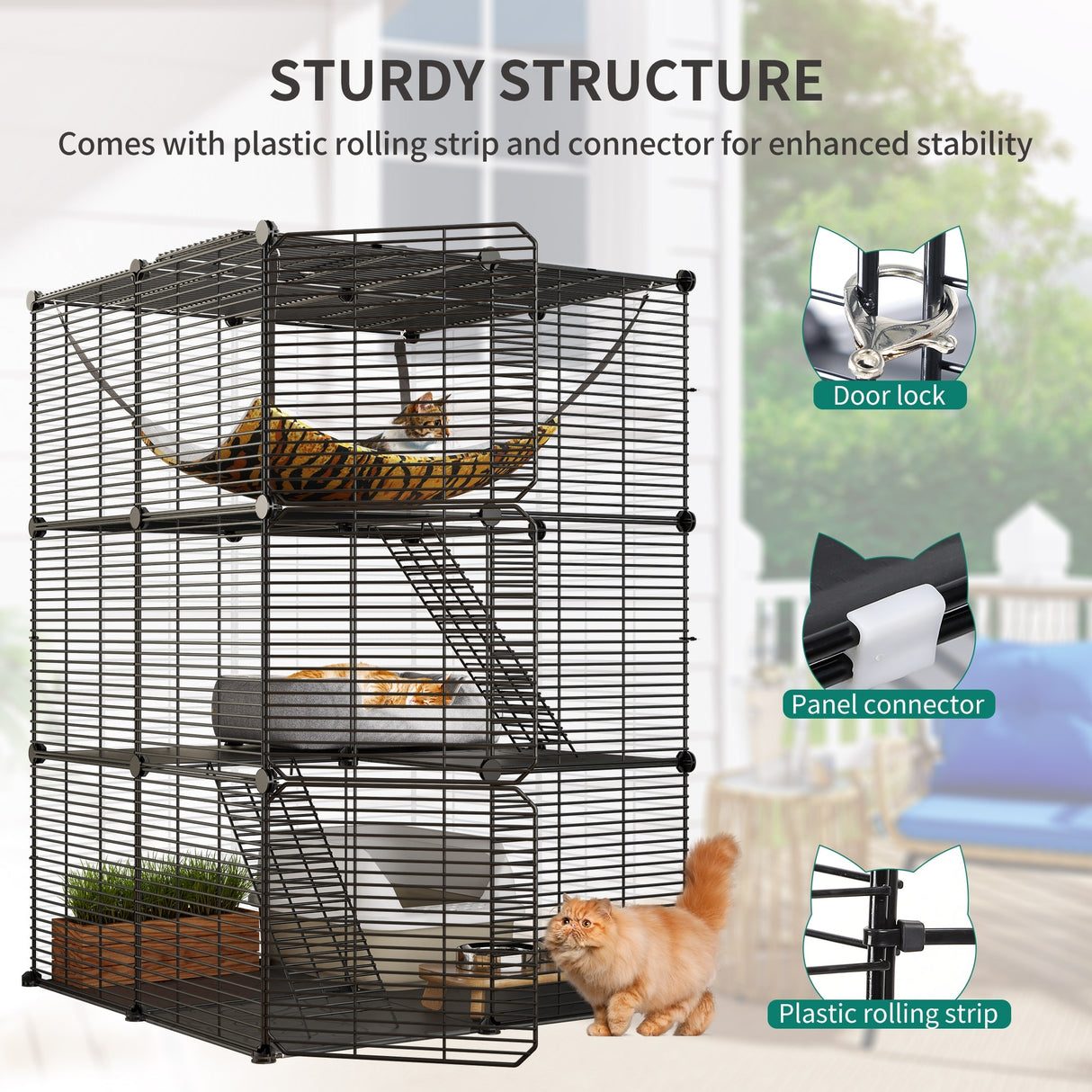 Cat Cage Indoor Cat Enclosures DIY Cat Playpen Metal Kennel with Extra Large Hammock for 1-2 Cats, Ferret, Small Animals