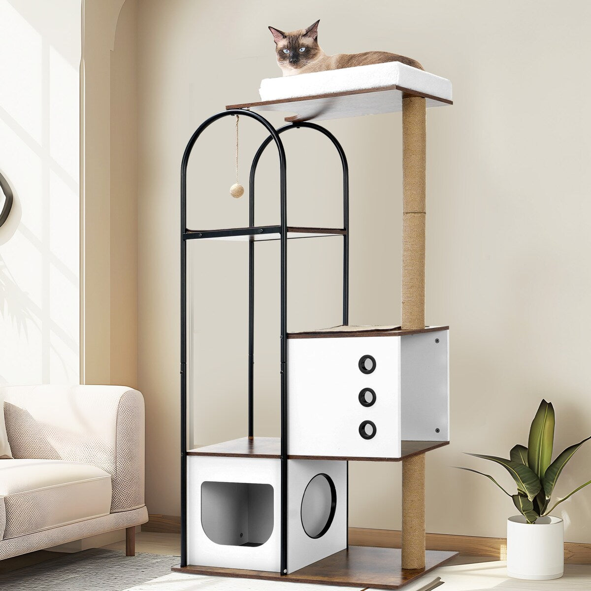 Cat Climbing frame,Cat Tree,Modern Cat Tower, Multi-Level Cat Condo with 1 Caves,2 Scratching Posts,Perch,for Indoor Cats