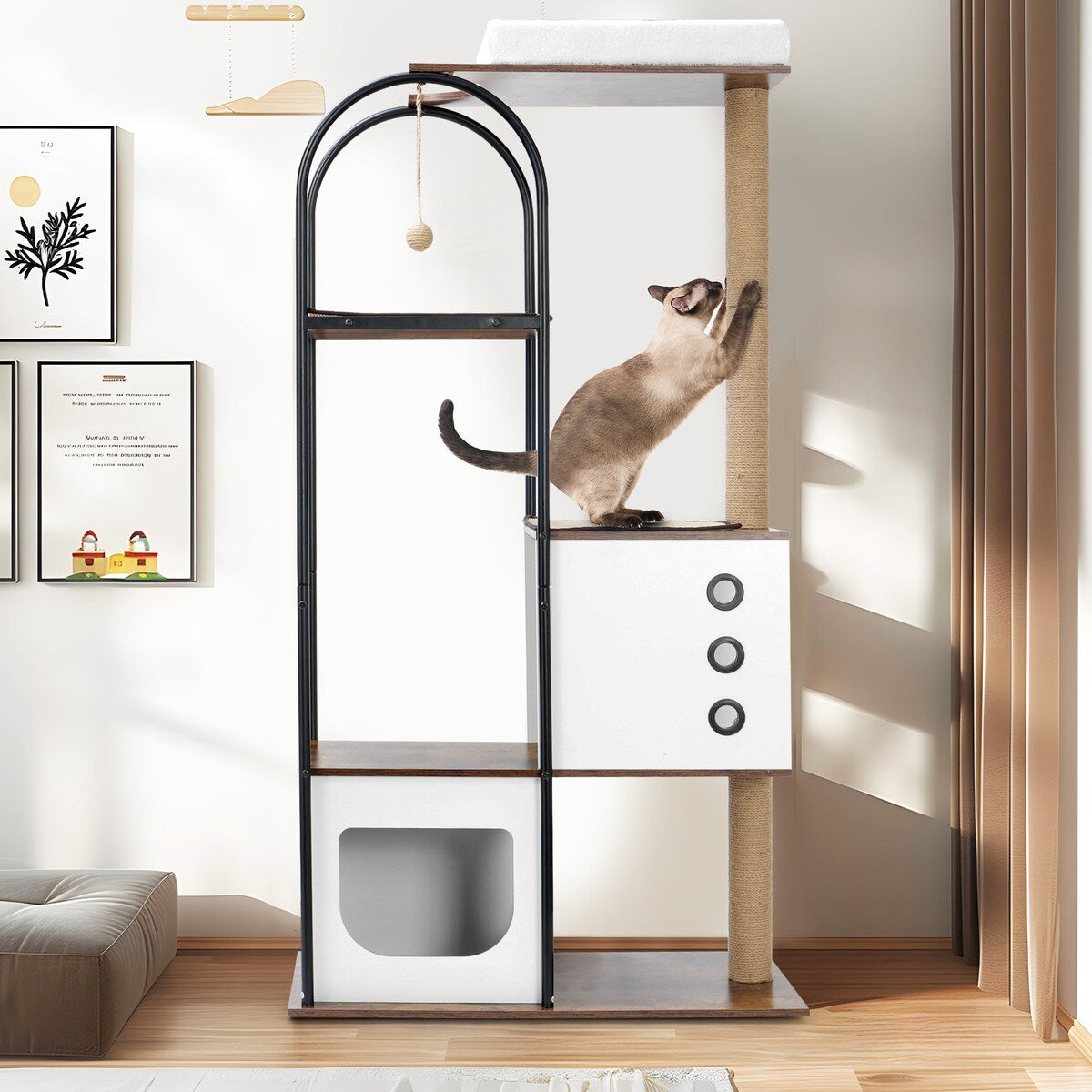 Cat Climbing frame,Cat Tree,Modern Cat Tower, Multi-Level Cat Condo with 1 Caves,2 Scratching Posts,Perch,for Indoor Cats