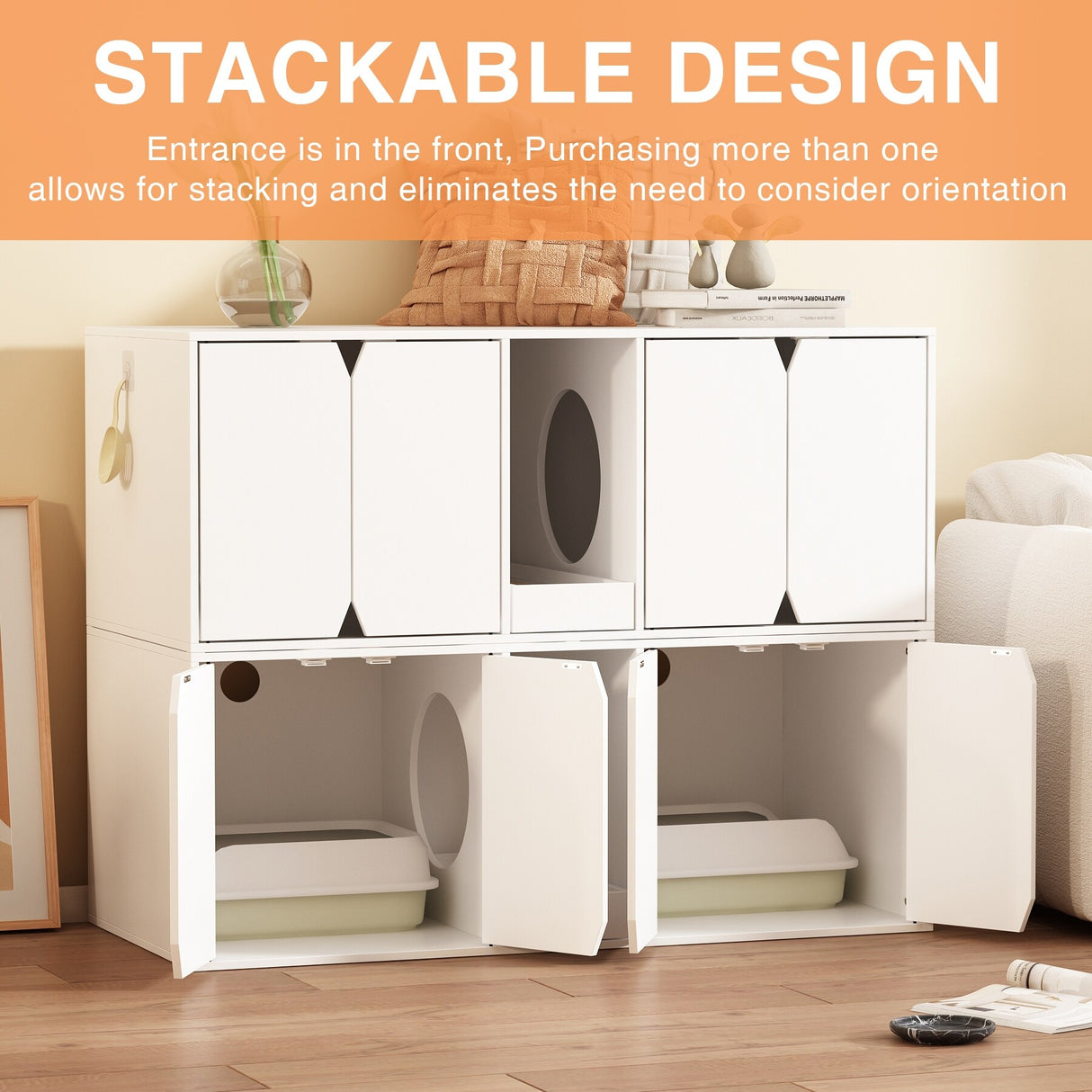 Cat Litter Box Enclosure for 2 Cats, Cat Washroom Storage Cabinet
