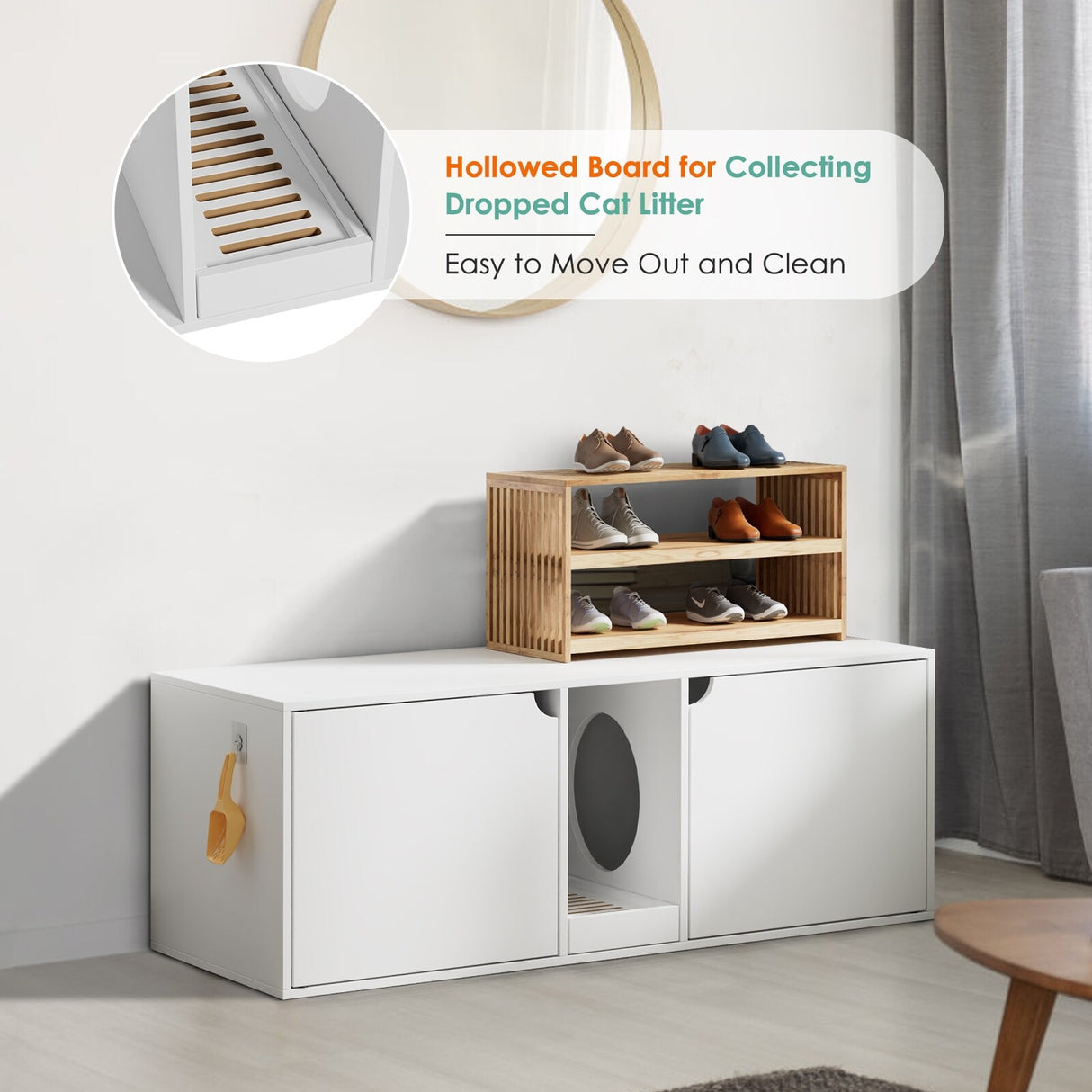 Cat Litter Box EnclosureModern Large Cat Washroom Storage Cabinet - 43.3"W