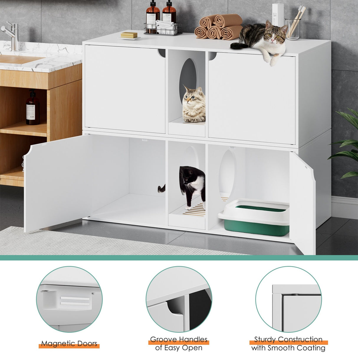Cat Litter Box EnclosureModern Large Cat Washroom Storage Cabinet - 43.3"W