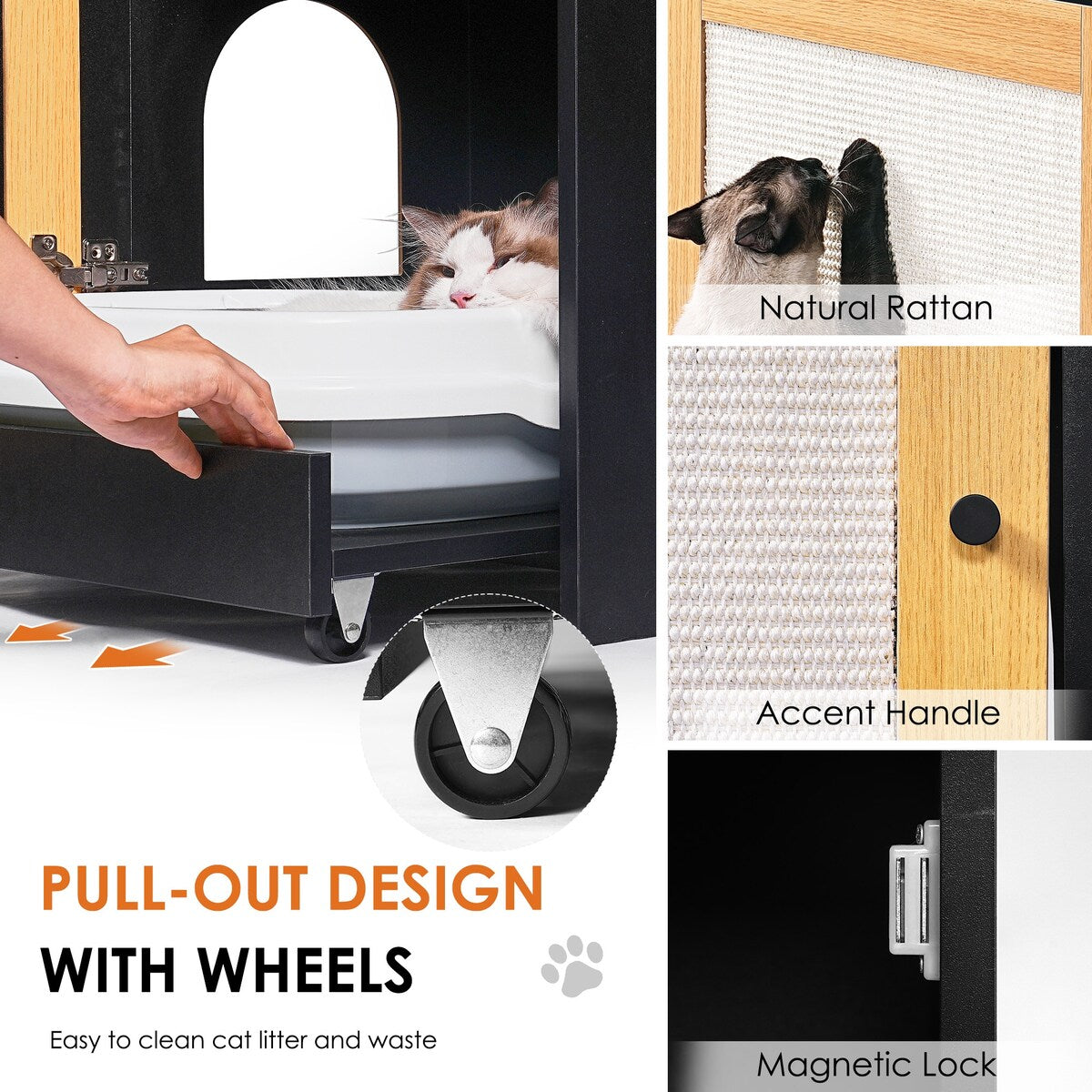Cat Litter Box Enclosure, Hidden Cat Washroom, Kitty End Table, Litter cabinet with sisal door