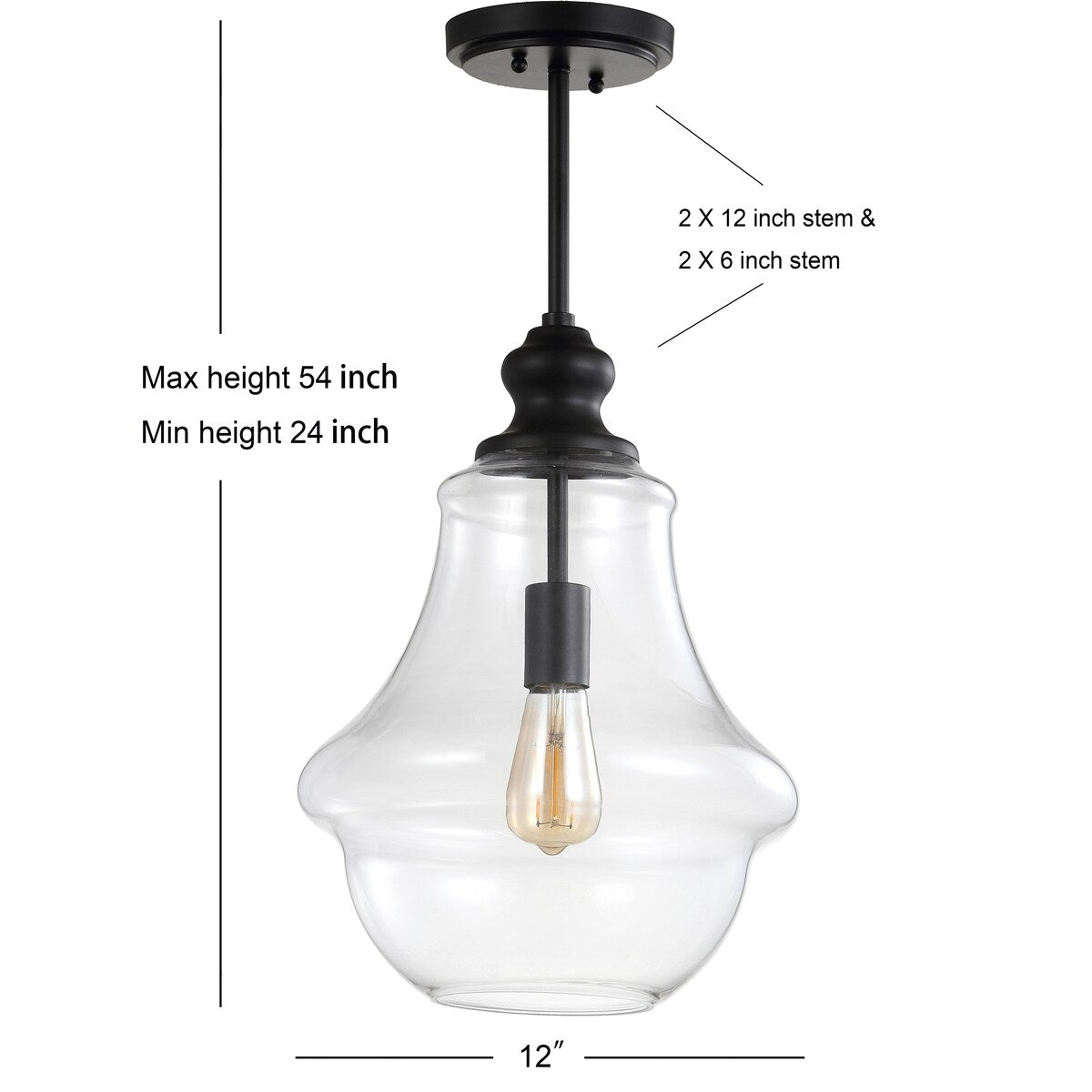 Catalina 12" Adjustable Metal/Glass LED Pendant, Oil Rubbed Bronze by JONATHAN Y