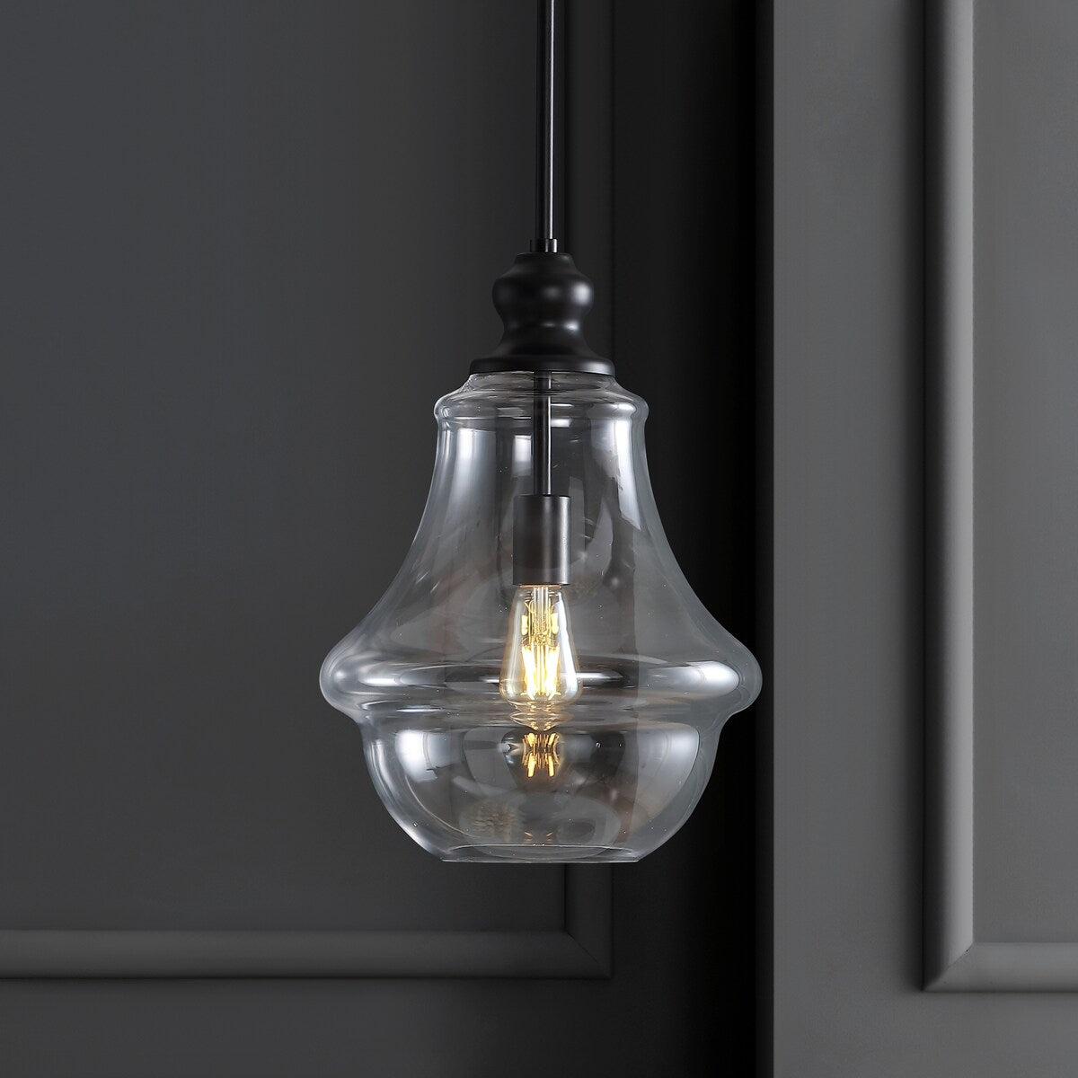 Catalina 12" Adjustable Metal/Glass LED Pendant, Oil Rubbed Bronze by JONATHAN Y