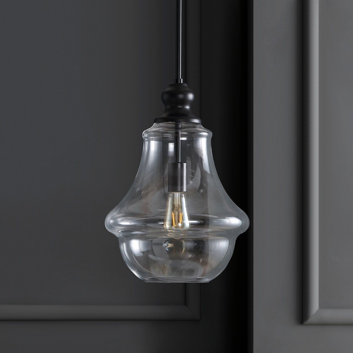 Catalina 12" Adjustable Metal/Glass LED Pendant, Oil Rubbed Bronze by JONATHAN Y
