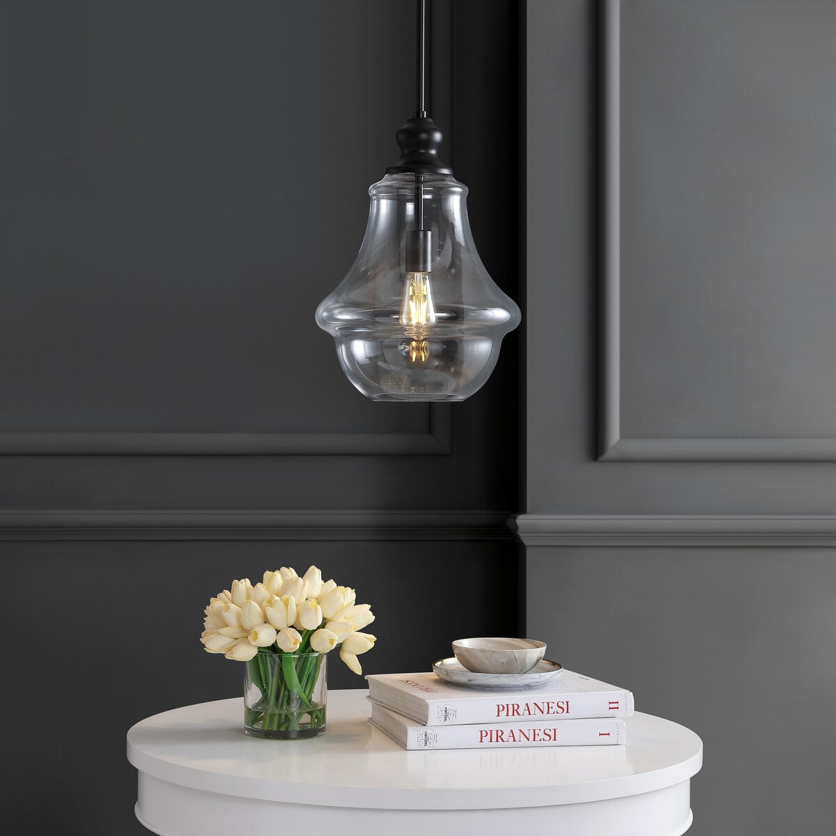 Catalina 12" Adjustable Metal/Glass LED Pendant, Oil Rubbed Bronze by JONATHAN Y
