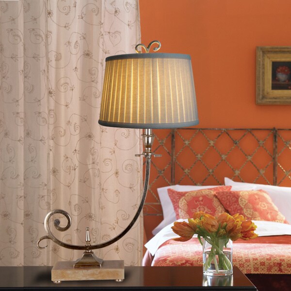 Catalina Alexis 19157-001 3-Way 30-Inch Champagne Glass Table Lamp with Square Linen Hardback Shade, Bulb Included