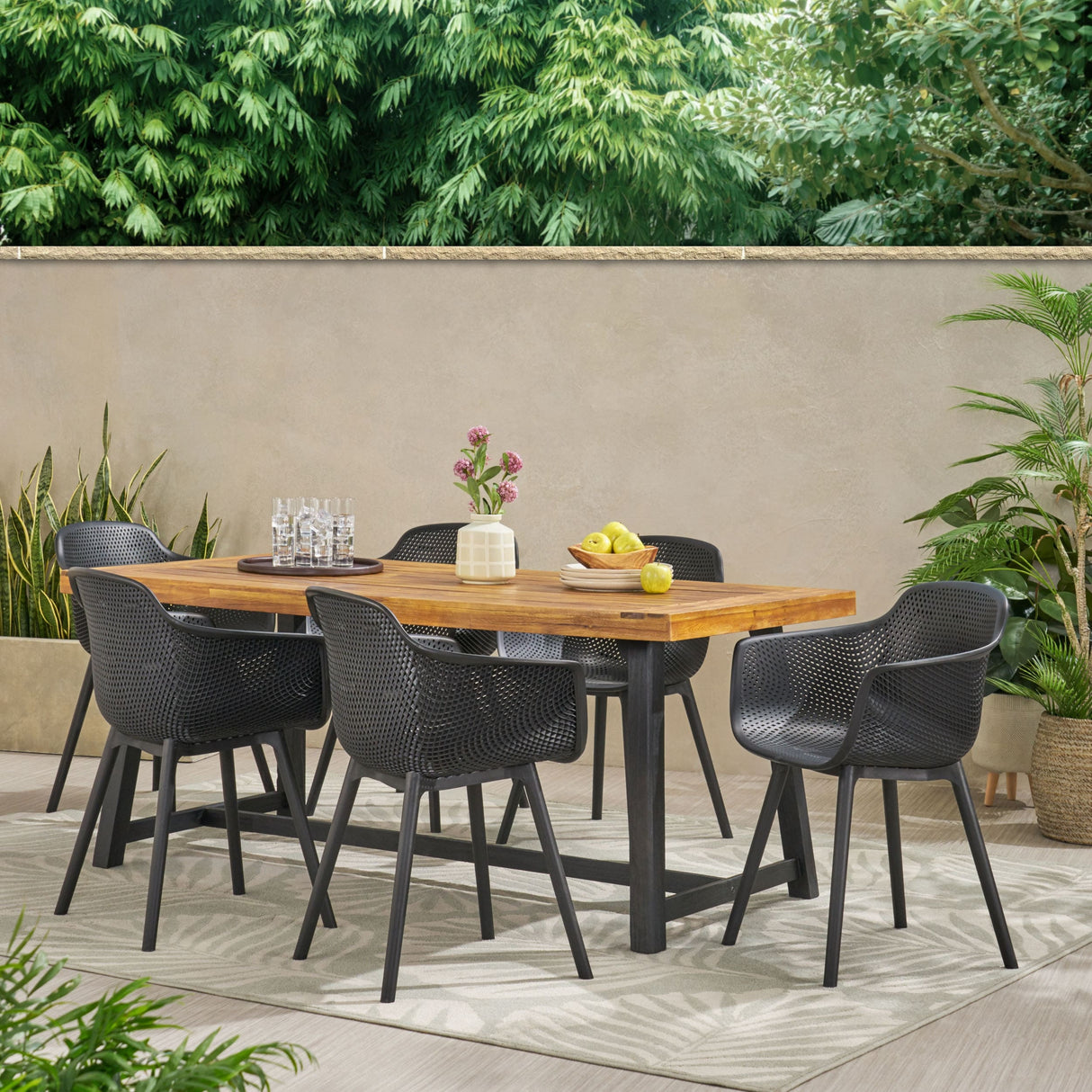 Catalopa Outdoor Wood and Resin Outdoor 7 Piece Dining Set by Christopher Knight Home