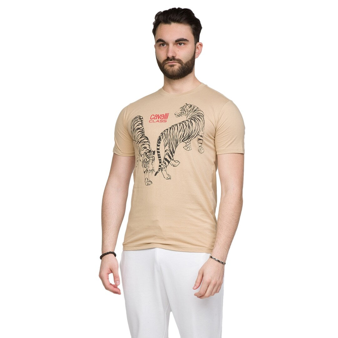 Cavalli Class Double Tiger Logo Motif Fashion T-Shirt- for mens