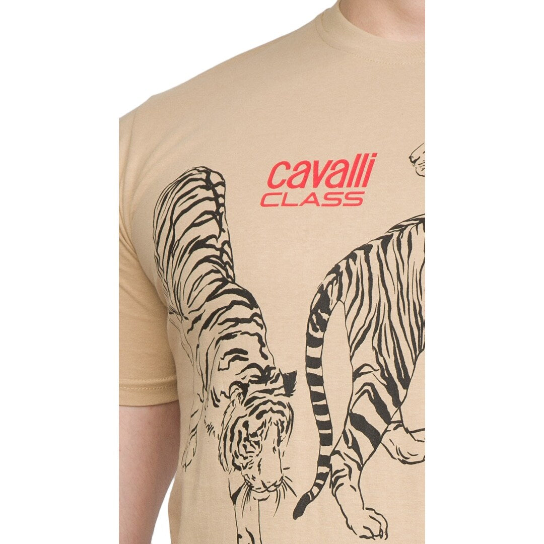 Cavalli Class Double Tiger Logo Motif Fashion T-Shirt- for mens