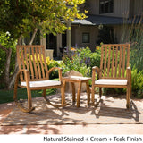 Cayo Acacia Wood Outdoor 3-piece Rocking Chair Chat Set with Cushion by Christopher Knight Home