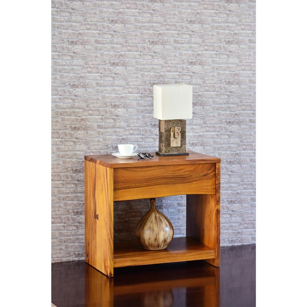 222 Fifth Cayu Live Edge Brown Natural Finish Acacia Nightstand with Drawer