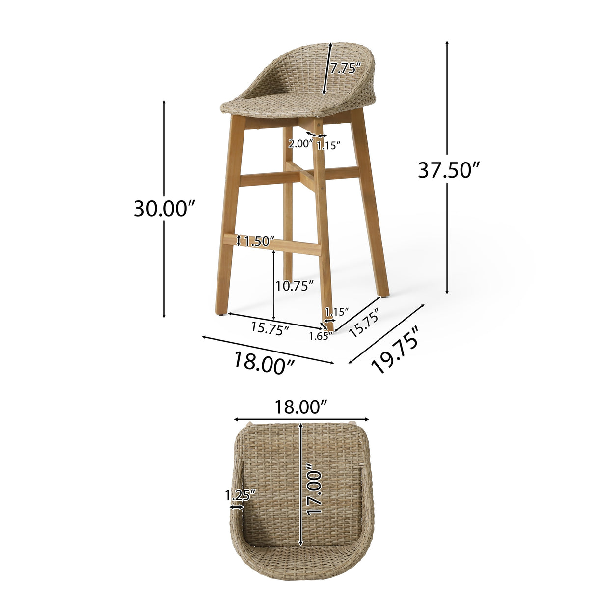 Cayuga Wicker and Acacia Wood Outdoor Barstools by Christopher Knight Home