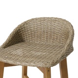 Cayuga Wicker and Acacia Wood Outdoor Barstools by Christopher Knight Home