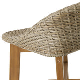 Cayuga Wicker and Acacia Wood Outdoor Barstools by Christopher Knight Home