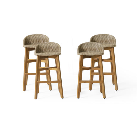 Cayuga Wicker and Acacia Wood Outdoor Barstools by Christopher Knight Home