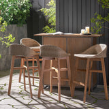 Cayuga Wicker and Acacia Wood Outdoor Barstools by Christopher Knight Home