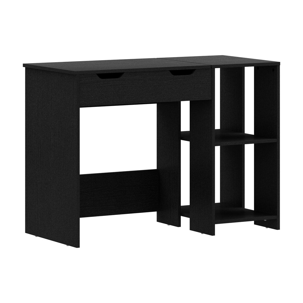 Cedar Falls Wood Lift Top Study Desk with 2 Cubbies, Black Oak