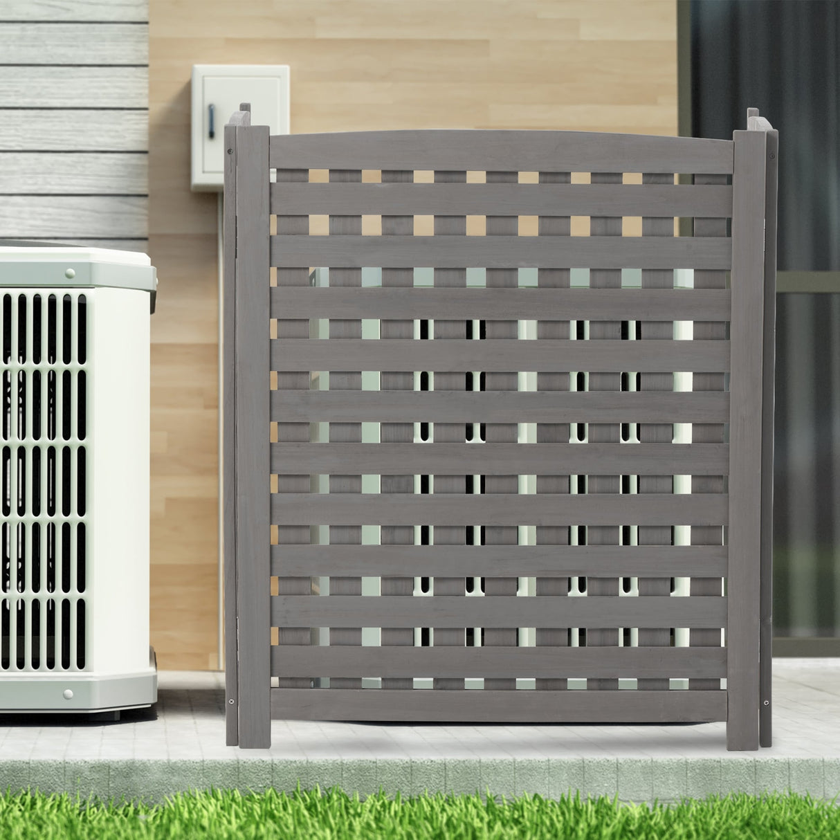 Cedar Wood Outdoor 3 Panels Privacy Fence Screen, Air Conditioner Fence, Trash Enclosure