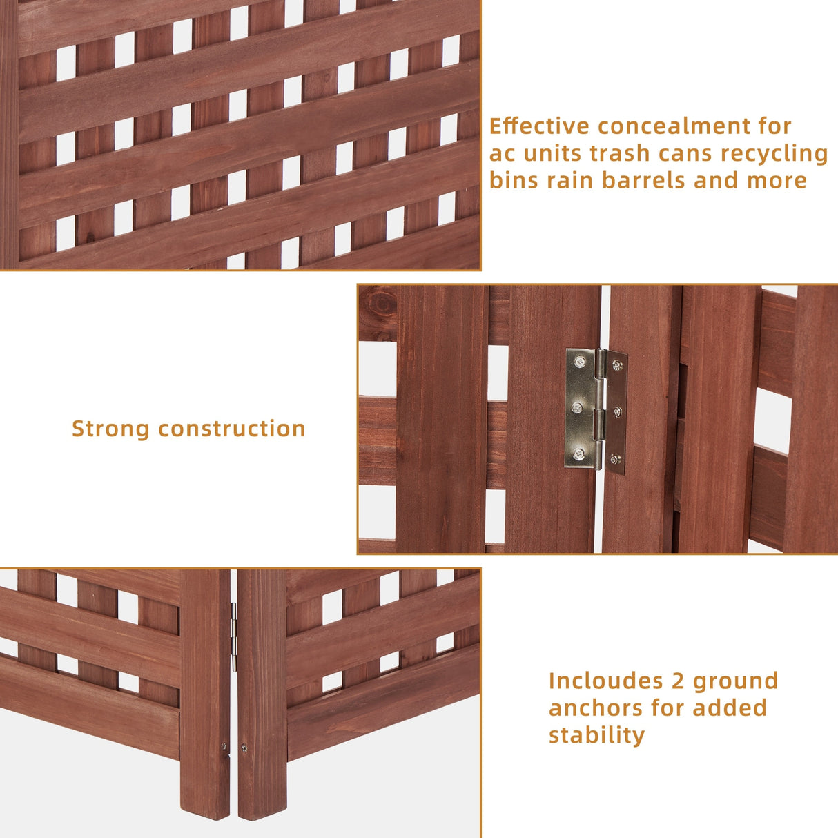 Cedar Wood Outdoor 3 Panels Privacy Fence Screen, Air Conditioner Fence, Trash Enclosure