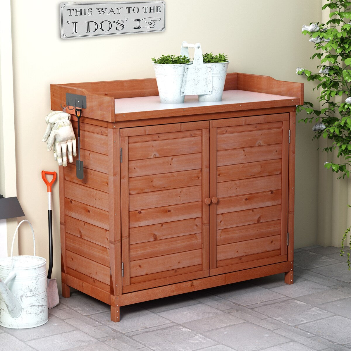 Cedie Garden Potting Table Work Bench Station Planting with Side Hook - 38x19.1x37.4inch(LXWXH)