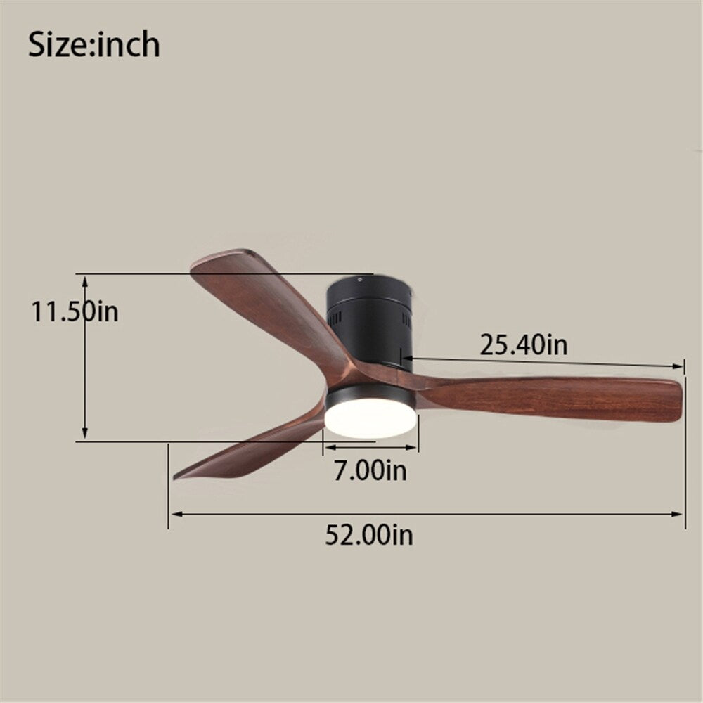 Ceiling Fan Light in Solid Wood Blade with Integrated LED