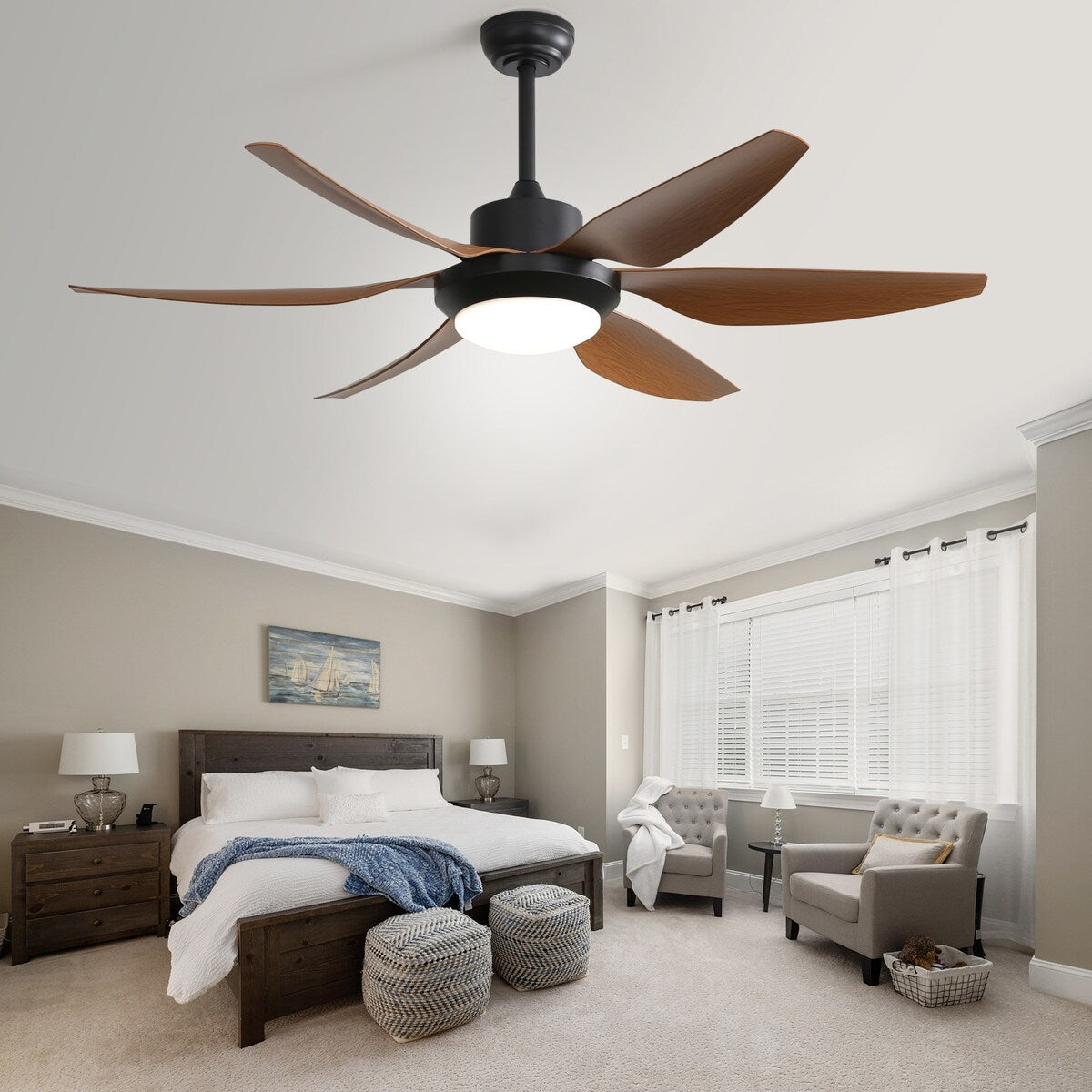 Ceiling Fan With Dimmable Led Light 5 ABS Blades Remote Control