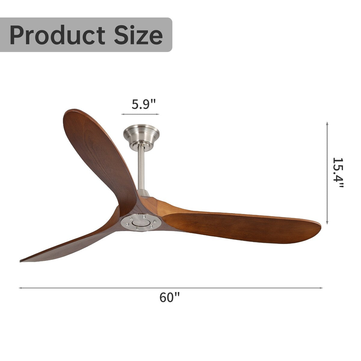 Ceiling Fan Without Light 3 Solid Wood Blade with DC Motor Remote Control