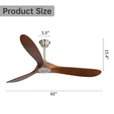 Ceiling Fan Without Light 3 Solid Wood Blade with DC Motor Remote Control