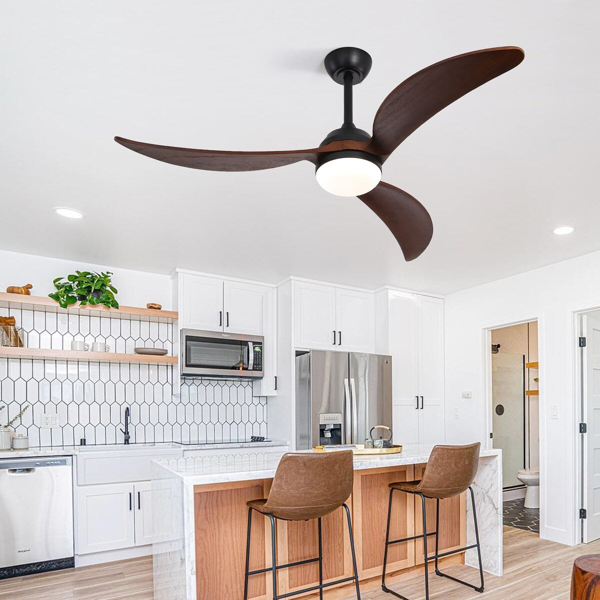 Ceiling Fan Without Light 3 Solid Wood Blade with DC Motor Remote Control