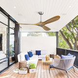Ceiling Fan Without Light 3 Solid Wood Blade with DC Motor Remote Control