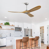 Ceiling Fan Without Light 3 Solid Wood Blade with DC Motor Remote Control
