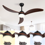 Ceiling Fan Without Light 3 Solid Wood Blade with DC Motor Remote Control