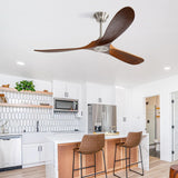 Ceiling Fan Without Light 3 Solid Wood Blade with DC Motor Remote Control