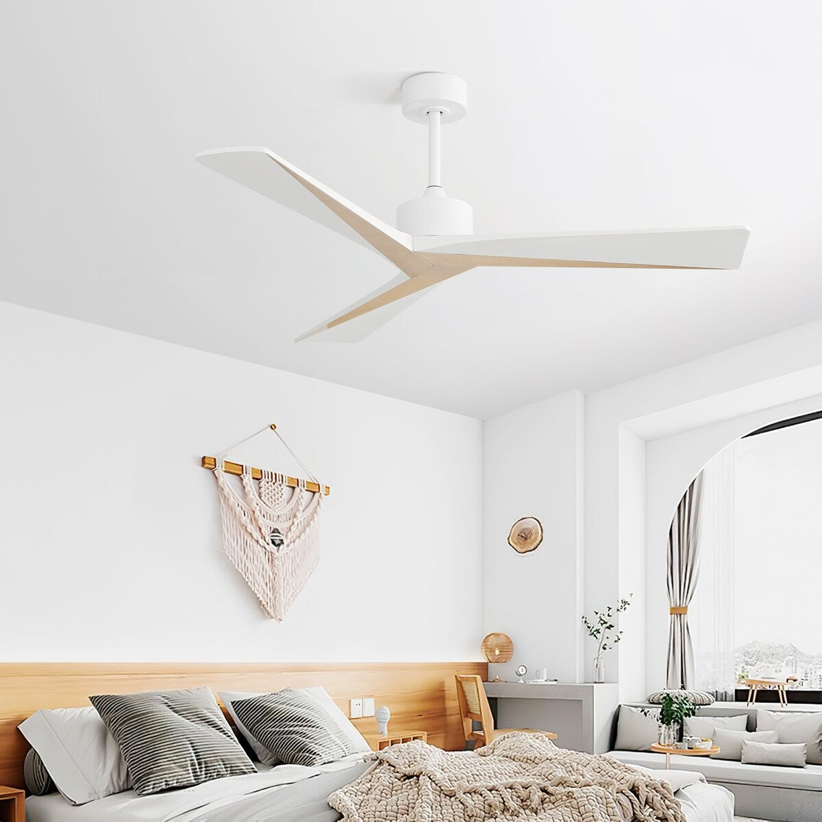 Ceiling Fan Without Light 3 Solid Wood Blade with DC Motor Remote Control