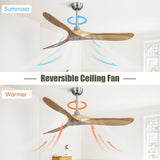 Ceiling Fan Without Light 3 Solid Wood Blade with DC Motor Remote Control