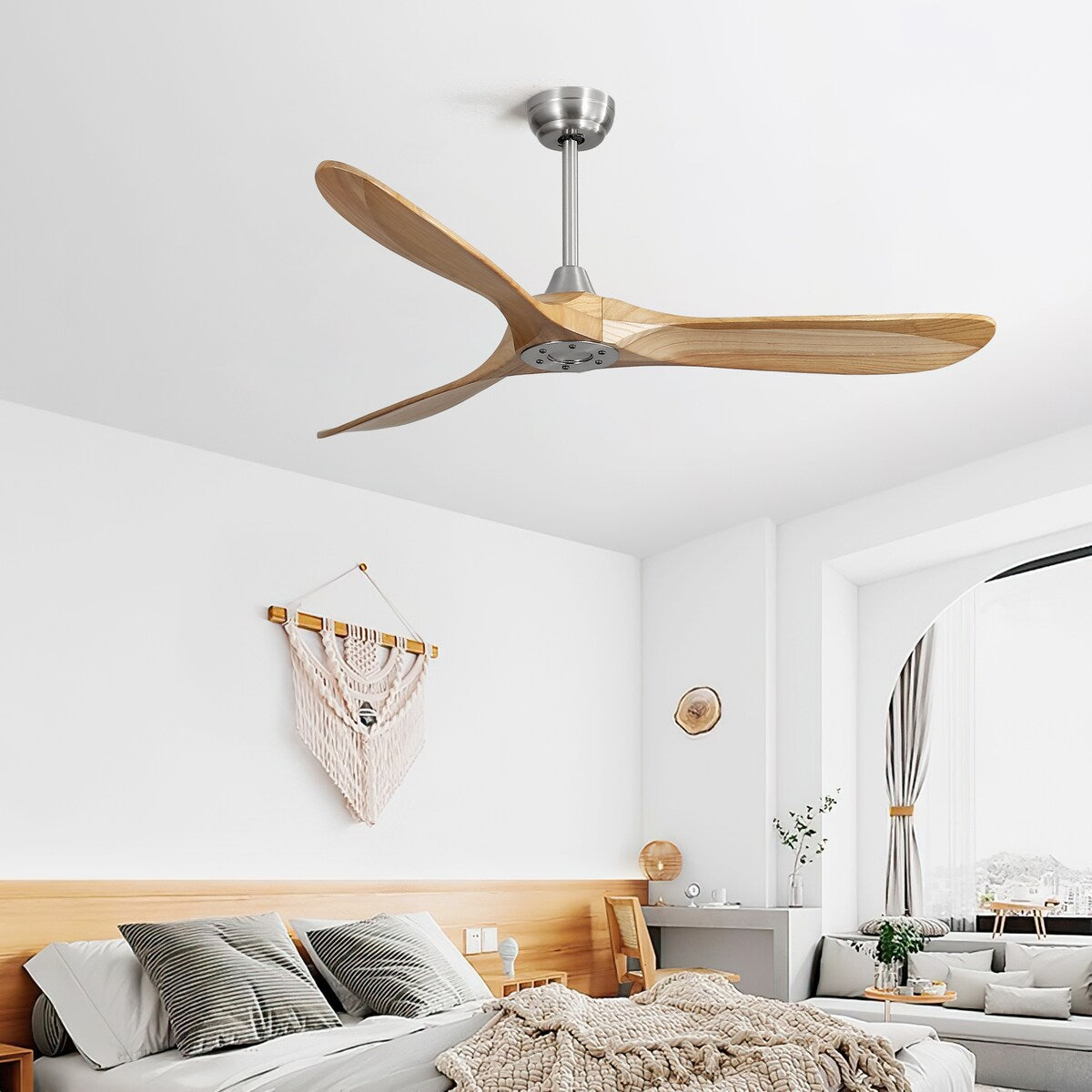 Ceiling Fan Without Light 3 Solid Wood Blade with DC Motor Remote Control